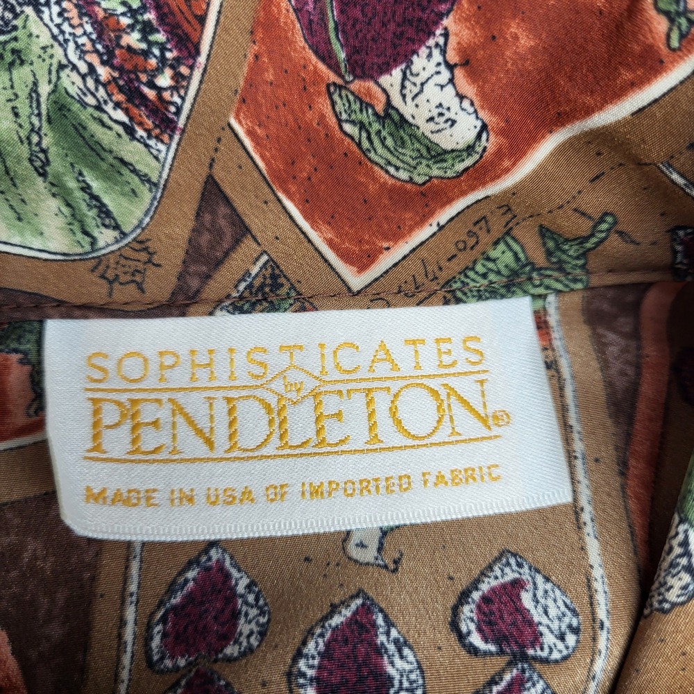 Sophisticates by Pendleton Playing Card Print Blouse Brown Green Vintage Size 10 - Picture 9 of 14